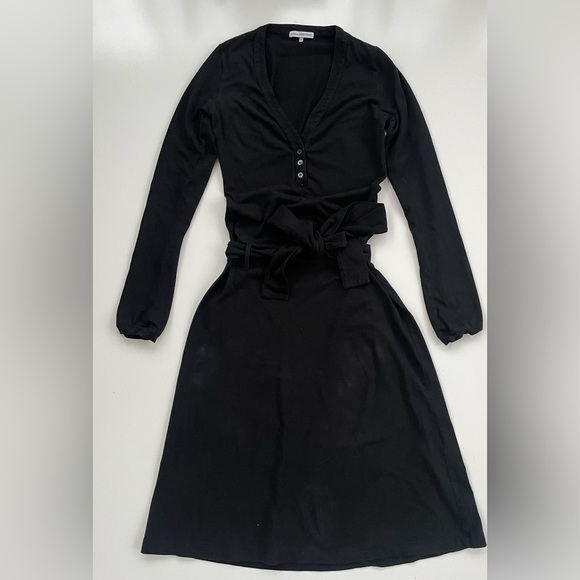 Standard James Perse Black V-neck Henley Long-sleeve Dress Size Small - Picture 2 of 10